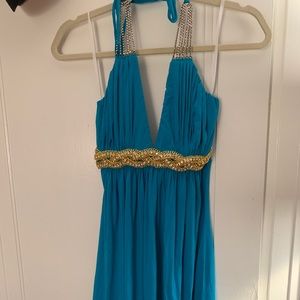 Sky bright blue embellished halter dress